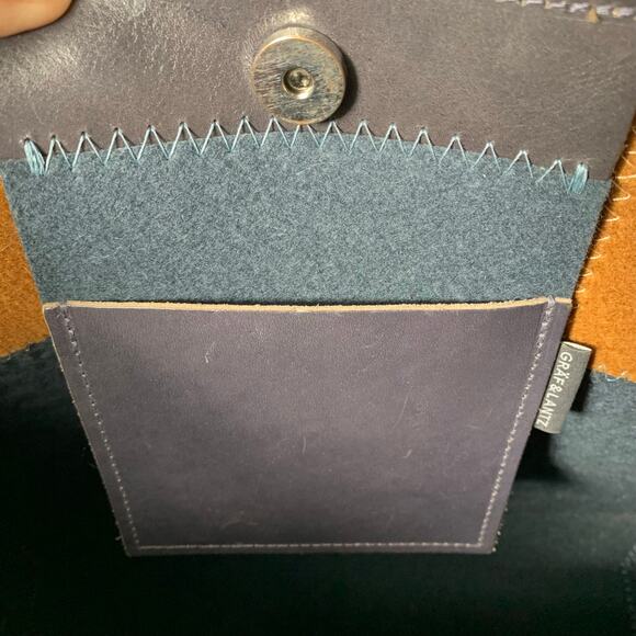 Womens Graf Lantz Jaunt Merino Wool Midi Tote Blue and Tan OS EUC! - Picture 5 of 6